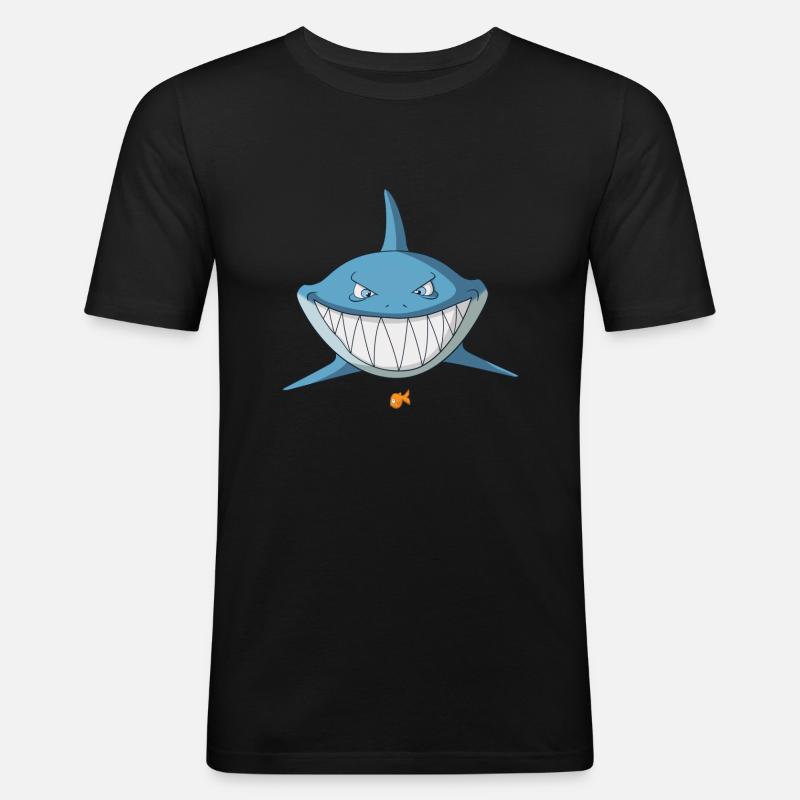Hai Comic grinst - Fun - Männer Slim Fit T-Shirt - Schwarz