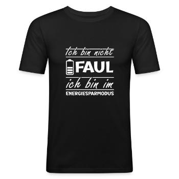 Ich bin nicht faul, ich bin im Energiesparmodus - Männer Slim Fit T-Shirt - Schwarz - Vorne - Nik (191cm)