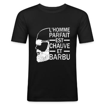 Barbu Chauve Homme Parfait - T-shirt près du corps Homme - noir - Devant - Nik (191cm)