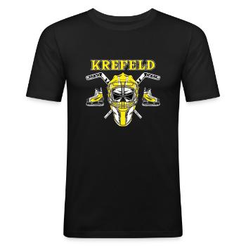 Krefeld Eishockey Torwart Shirt - Männer Slim Fit T-Shirt - Schwarz - Vorne - Nik (191cm)