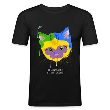 Katze - Sei du selbst, sei anders - Katze - Männer Slim Fit T-Shirt - Schwarz - Vorne - Nik (191cm)