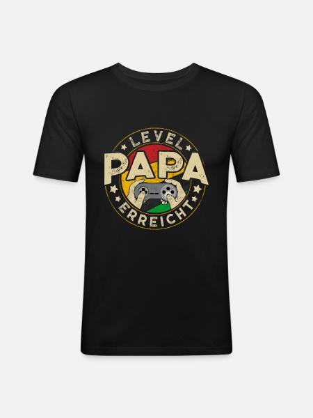 Level PAPA Erreicht - Männer Slim Fit T-Shirt - Schwarz