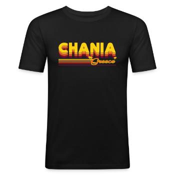 Chania: Mediterranean retro design - Men's Slim Fit T-Shirt - black - Front - Nik (191cm)