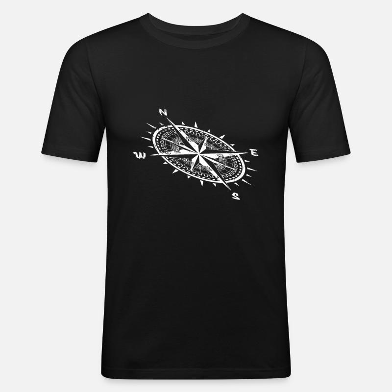 Kompass - Männer Slim Fit T-Shirt - Schwarz