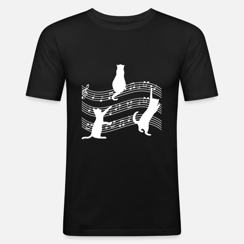 Kat noder musik - Herre Slim Fit T-Shirt - sort