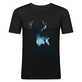 Waldgeist Hirsch - Männer Slim Fit T-Shirt - Schwarz - Vorne - Nik (191cm)