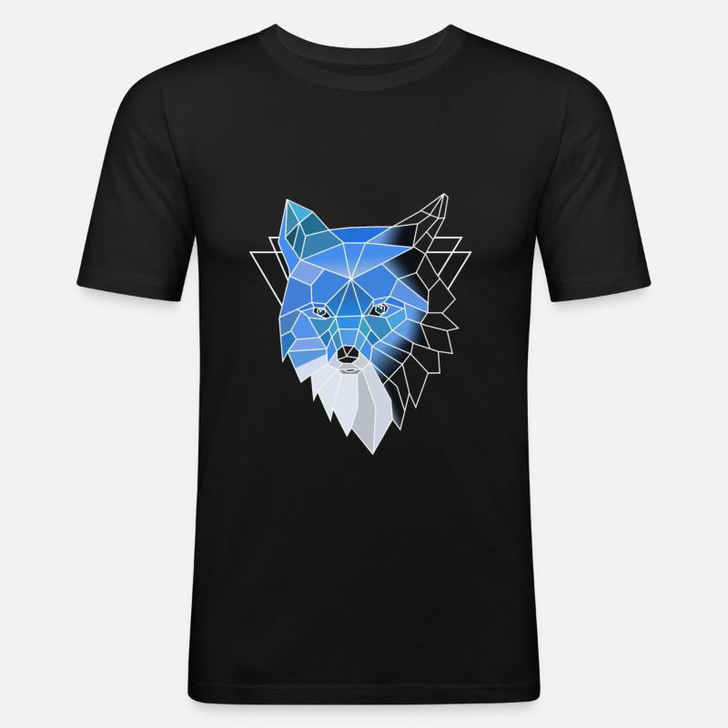 Blauer Polygon Wolf - Männer Slim Fit T-Shirt - Schwarz