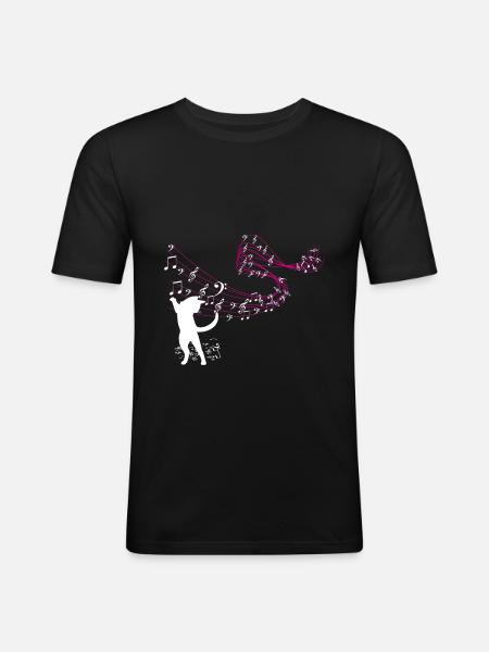 Cat catches music notes - Men's Slim Fit T-Shirt - black