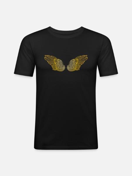 Ailes d'ange dorées duveteuses - T-shirt près du corps Homme - noir