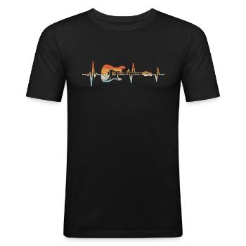 Gitarre Herzschlag Retro E-Gitarre Gitarrist - Männer Slim Fit T-Shirt - Schwarz - Vorne - Nik (191cm)