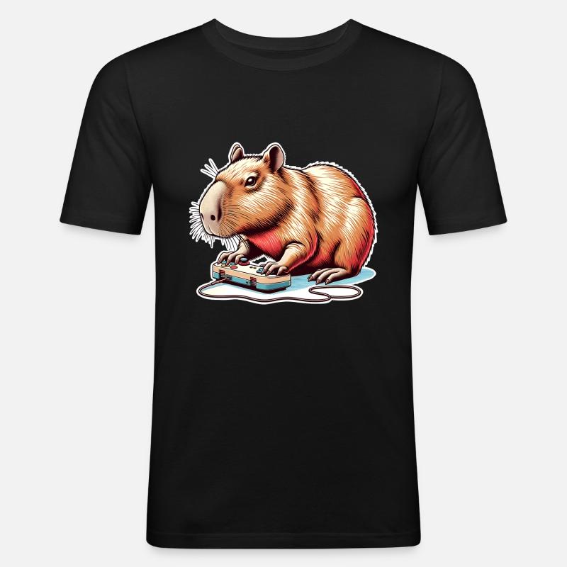 Capybara Gaming Nerd - Männer Slim Fit T-Shirt - Schwarz