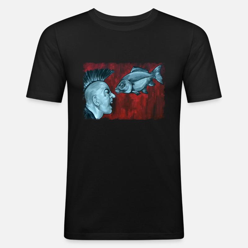 Fisch vs Punk - Männer Slim Fit T-Shirt - Schwarz