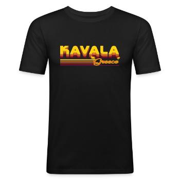 Kavala: Küstiges Retro-Design - Männer Slim Fit T-Shirt - Schwarz - Vorne - Nik (191cm)