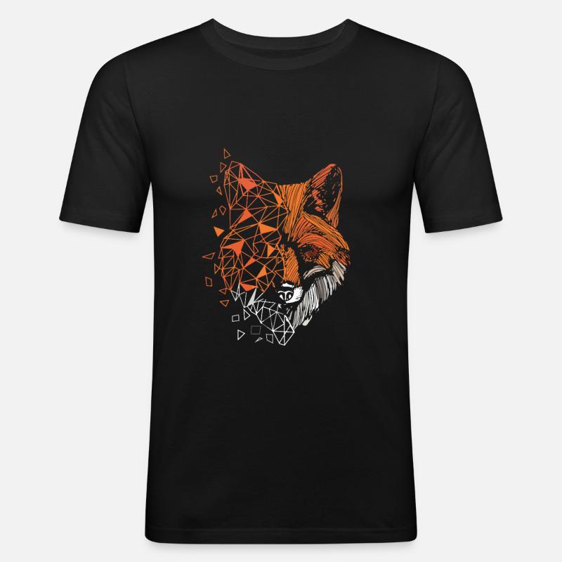 Fuchs Polygon Illustration - Männer Slim Fit T-Shirt - Schwarz