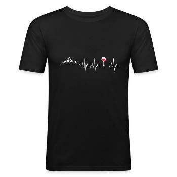 Berge und Wein Herzschlag Rotwein EKG Berg - Männer Slim Fit T-Shirt - Schwarz - Vorne - Nik (191cm)
