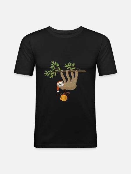 Weihnachtsfaultier - Männer Slim Fit T-Shirt - Schwarz