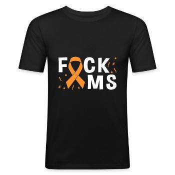 Fuck MS - Männer Slim Fit T-Shirt - Schwarz - Vorne - Nik (191cm)
