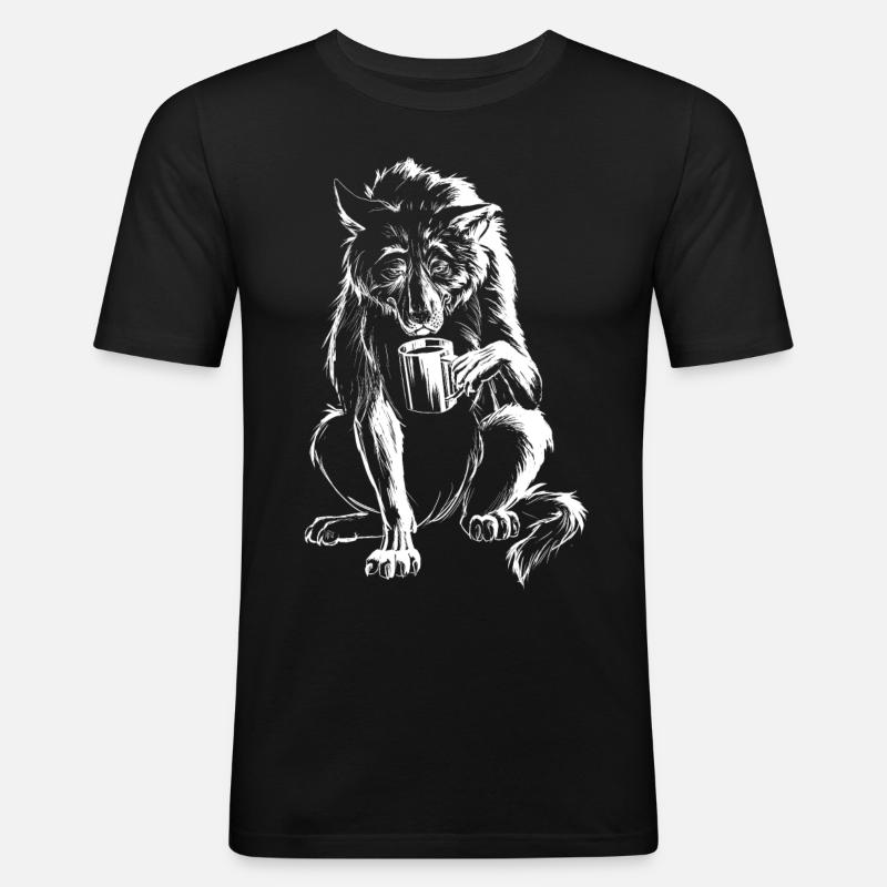 wolf - Männer Slim Fit T-Shirt - Schwarz