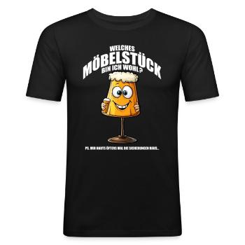 Welches Möbelstück bin ich wohl? Lampe aus 70ern - Männer Slim Fit T-Shirt - Schwarz - Vorne - Nik (191cm)