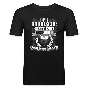 Der nordische Gott der Ungeduld Wikinger - Männer Slim Fit T-Shirt - Schwarz - Vorne - Nik (191cm)