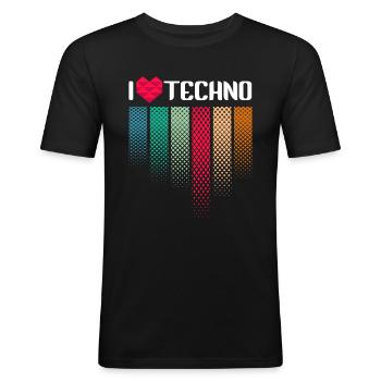 I Love Techno Musik Raver - Männer Slim Fit T-Shirt - Schwarz - Vorne - Nik (191cm)
