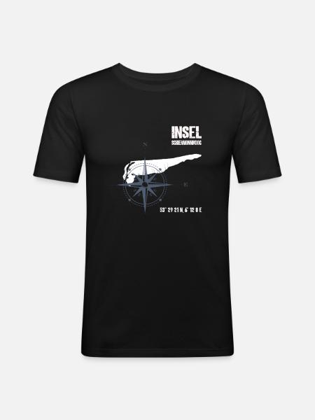 Schiermonnikoog Noordzee-eiland coördinaten kaart - Mannen slim fit T-shirt - zwart