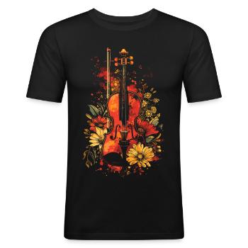 Geige Cartoon - Männer Slim Fit T-Shirt - Schwarz - Vorne - Nik (191cm)