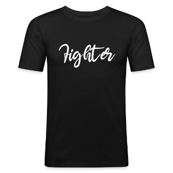 fighter - Männer Slim Fit T-Shirt - Schwarz - Vorne - Nik (191cm)