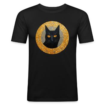 Portrait of a black cat in gold, black cat - Men's Slim Fit T-Shirt - black - Front - Nik (191cm)
