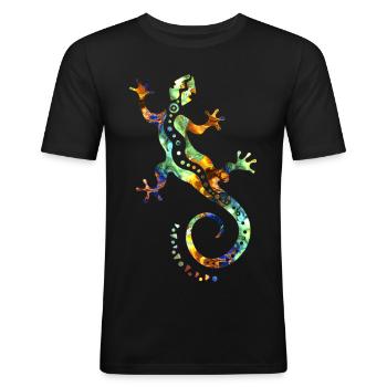 GECKO abstrakt bunt - Männer Slim Fit T-Shirt - Schwarz - Vorne - Nik (191cm)