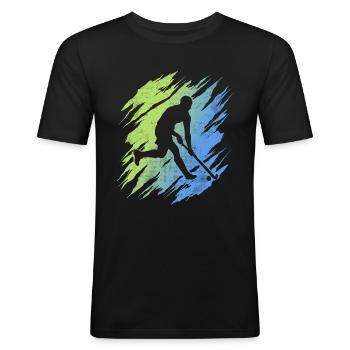 Hockeyspieler Hockey Jungen Kinder Feldhockey - Männer Slim Fit T-Shirt - Schwarz - Vorne - Nik (191cm)