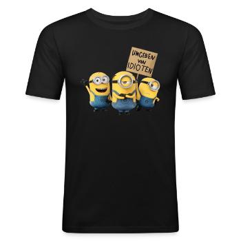 Minions Mit Schild Umgeben Von Idioten - Männer Slim Fit T-Shirt - Schwarz - Vorne - Nik (191cm)