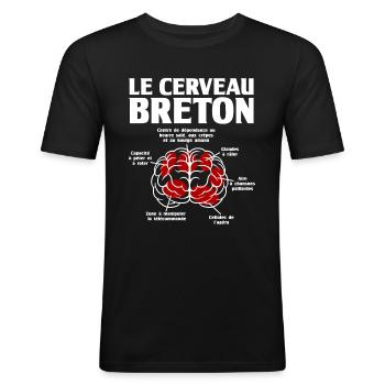 Humour Breton Cerveau Breton - T-shirt près du corps Homme - noir - Devant - Nik (191cm)