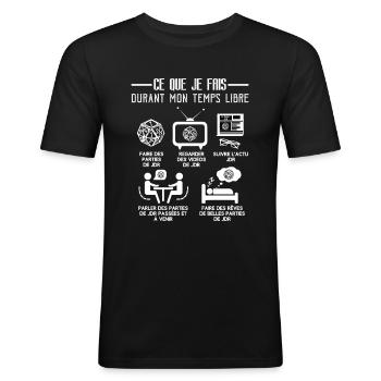 Humour Temps Libre JDR - T-shirt près du corps Homme - noir - Devant - Nik (191cm)