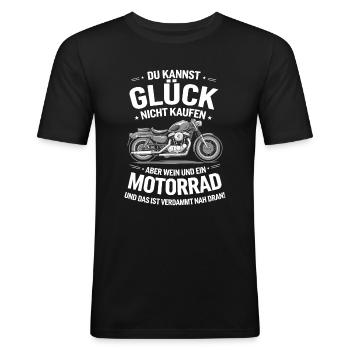 Motorrad Spruch | Motorrad & Wein - Männer Slim Fit T-Shirt - Schwarz - Vorne - Nik (191cm)
