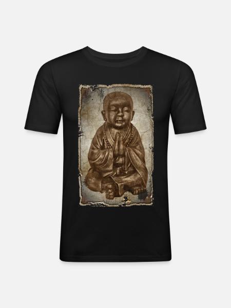 Buddhist monk - antique style - Men's Slim Fit T-Shirt - black