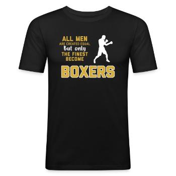 Chemise drôle de boxeur - T-shirt près du corps Homme - noir - Devant - Nik (191cm)
