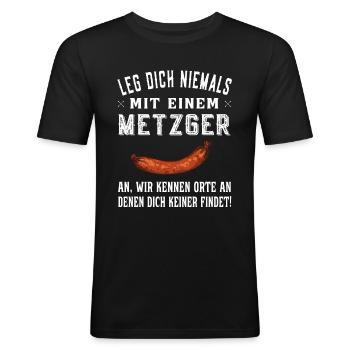 Metzger Wurst - Fleischer und Schlachter - Männer Slim Fit T-Shirt - Schwarz - Vorne - Nik (191cm)