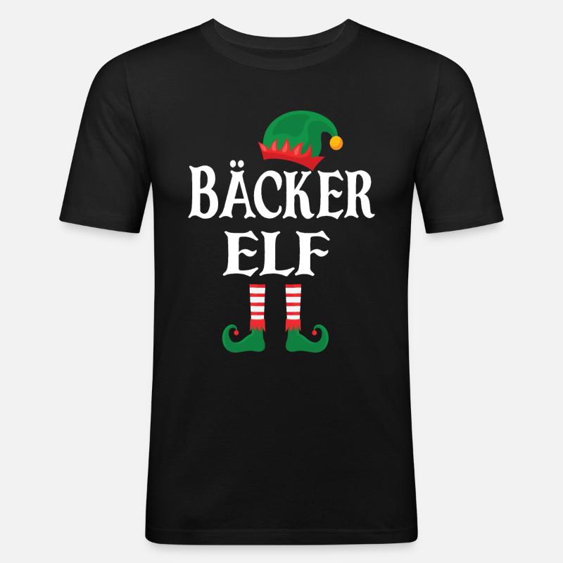 Weihnachten Bäcker Elf - Männer Slim Fit T-Shirt - Schwarz