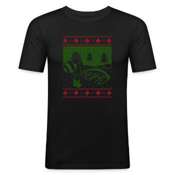 Ho Ho Santa Pissing Tenue de Noël laide - T-shirt près du corps Homme - noir - Devant - Nik (191cm)