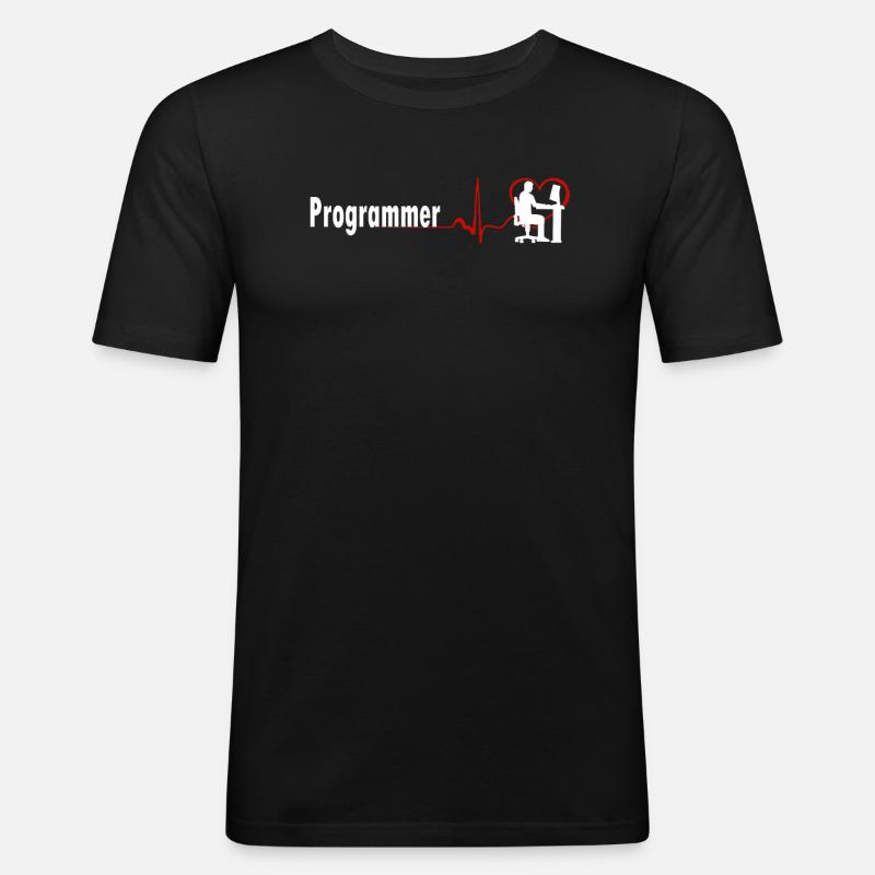UNIQUE PROGRAMMER HEARTBEAT DESIGN - Männer Slim Fit T-Shirt - Schwarz