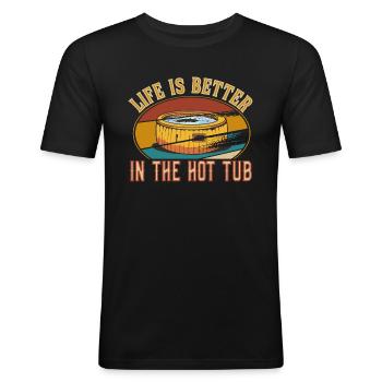 Retro Vintage Life is better in the hot tub - Männer Slim Fit T-Shirt - Schwarz - Vorne - Nik (191cm)