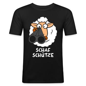 Lustiges Schaf Schafschütze Wortwitz Jäger Schütze - Männer Slim Fit T-Shirt - Schwarz - Vorne - Nik (191cm)