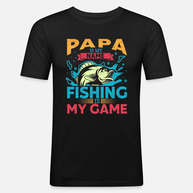 Fischer Angler Papa - Männer Slim Fit T-Shirt - Schwarz
