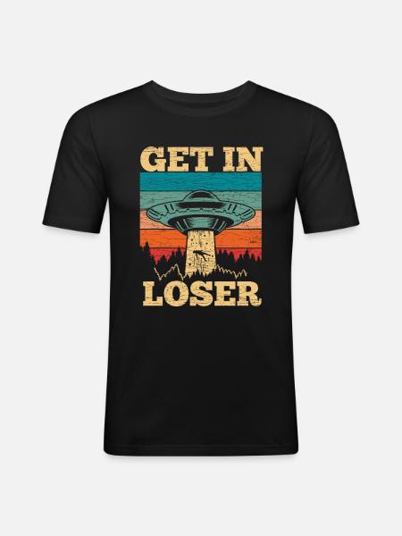 Retro Ufo Alien - Männer Slim Fit T-Shirt - Schwarz