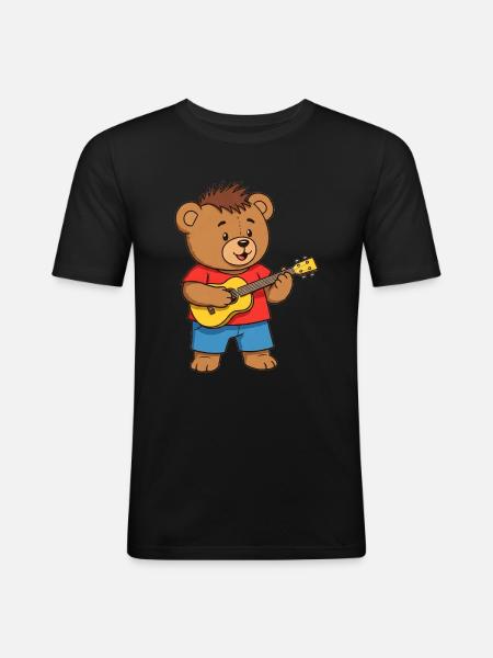 Teddybär Musiker - Männer Slim Fit T-Shirt - Schwarz