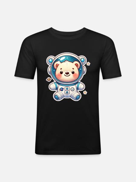 Teddybär Astronaut - Männer Slim Fit T-Shirt - Schwarz