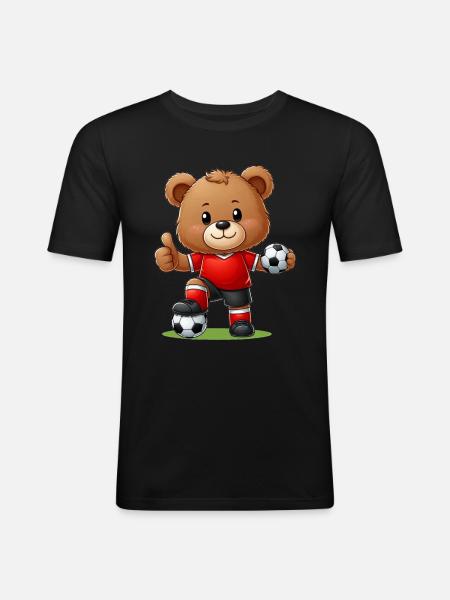 Teddybär Fußballer - Männer Slim Fit T-Shirt - Schwarz