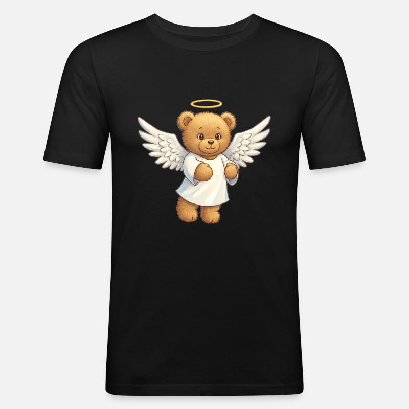 Teddybär Engel - Männer Slim Fit T-Shirt - Schwarz