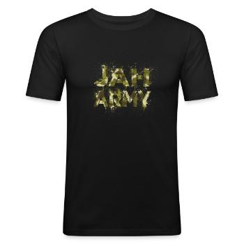 Reggae Riddim Rastafarien Jamaïcain Jah Army Racines - T-shirt près du corps Homme - noir - Devant - Nik (191cm)